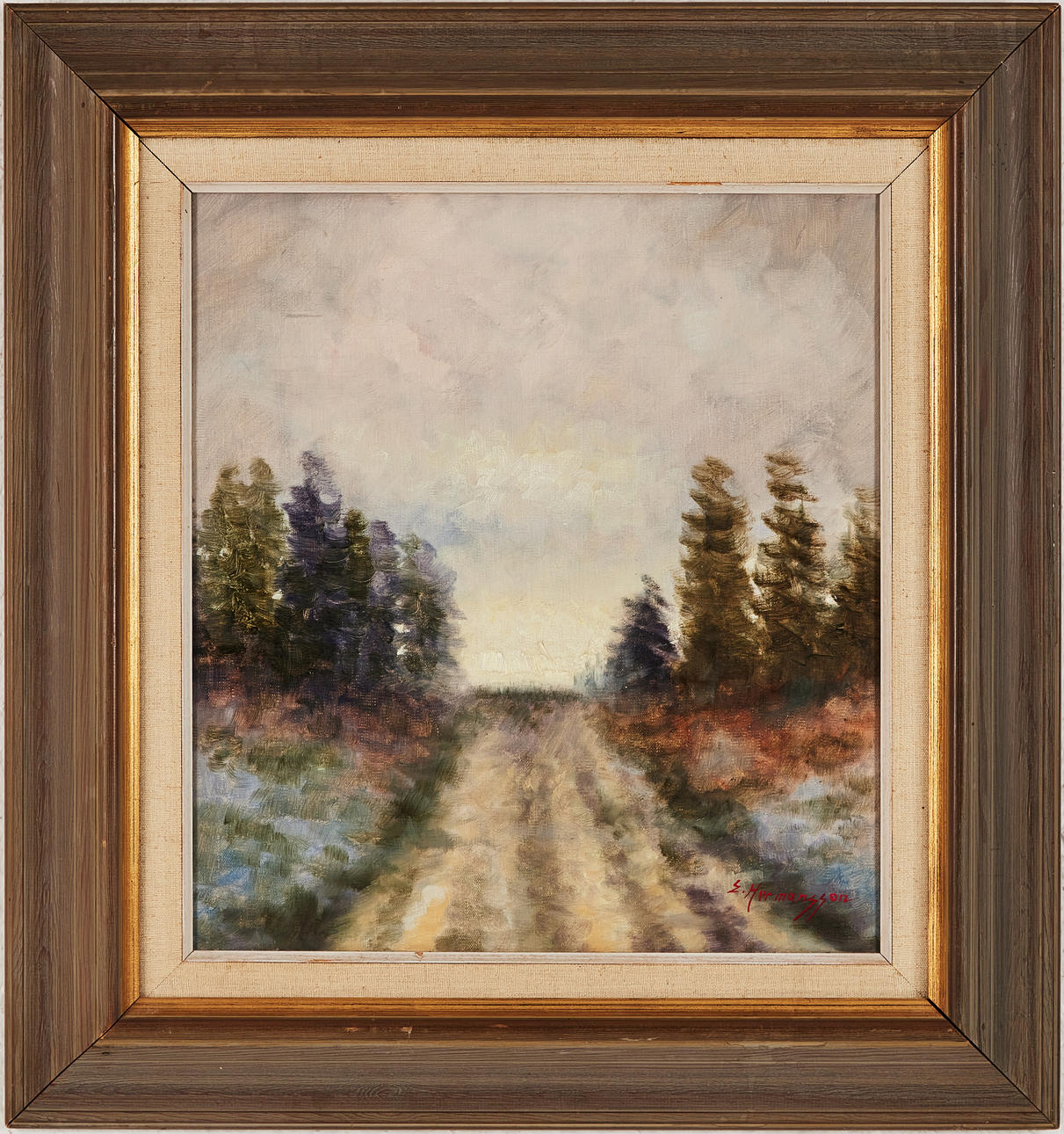 ELSE HERMANSSON. Forest road, oil on canvas, signed.