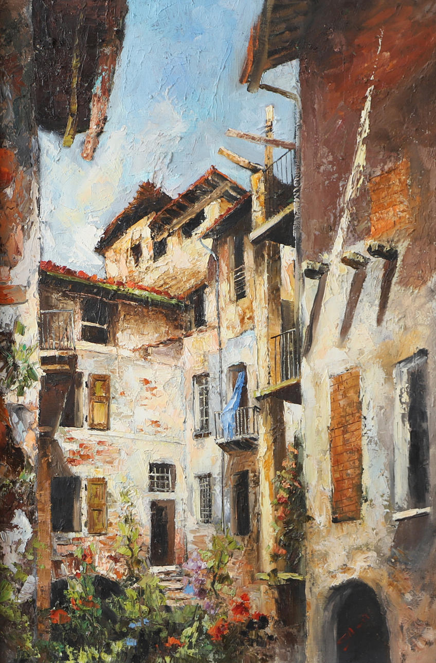 OIDENTIFIERAD KONSTNÄR. Backyard, oil on canvas, indistinctly signed.