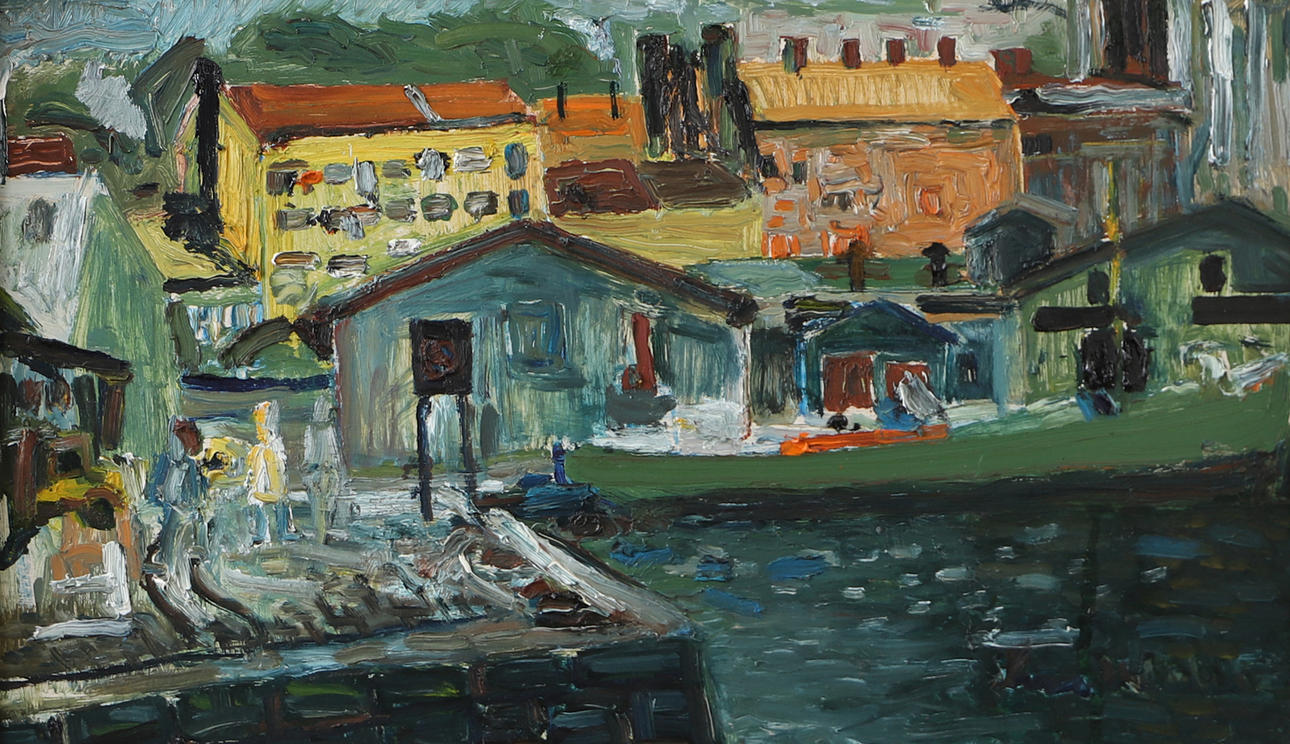 LARS HERDER. “From the harbour”, oil on panel, signed.