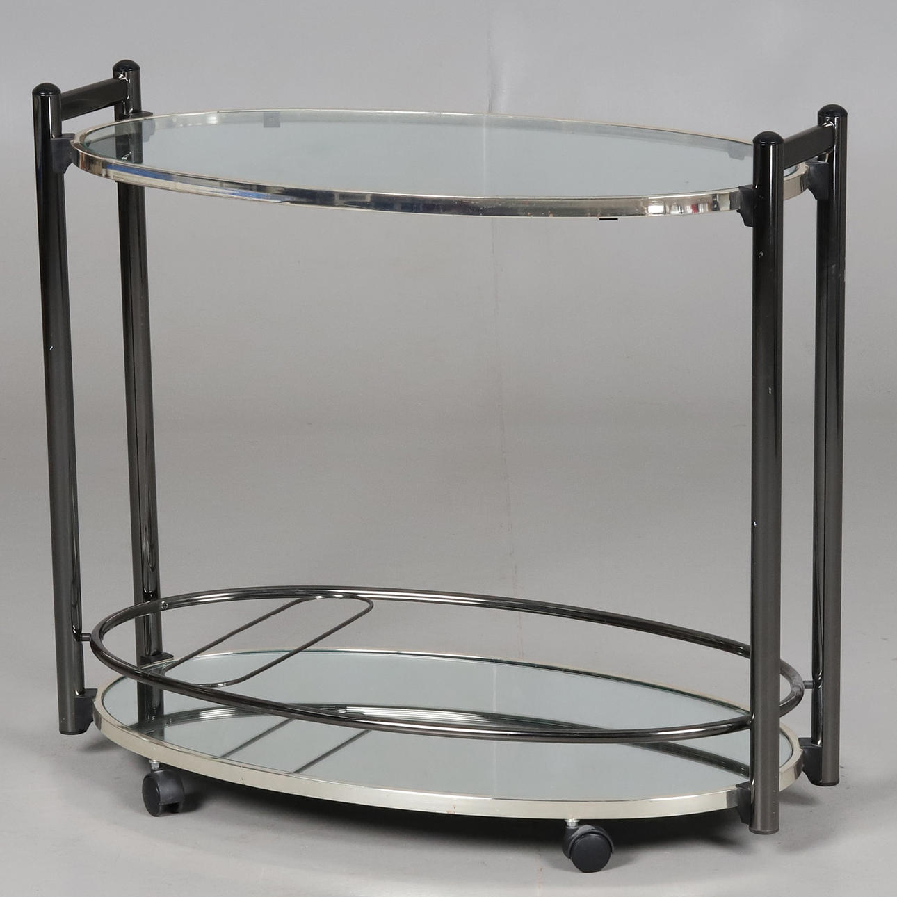 SERVING TROLLEY, metal and mirror glass.