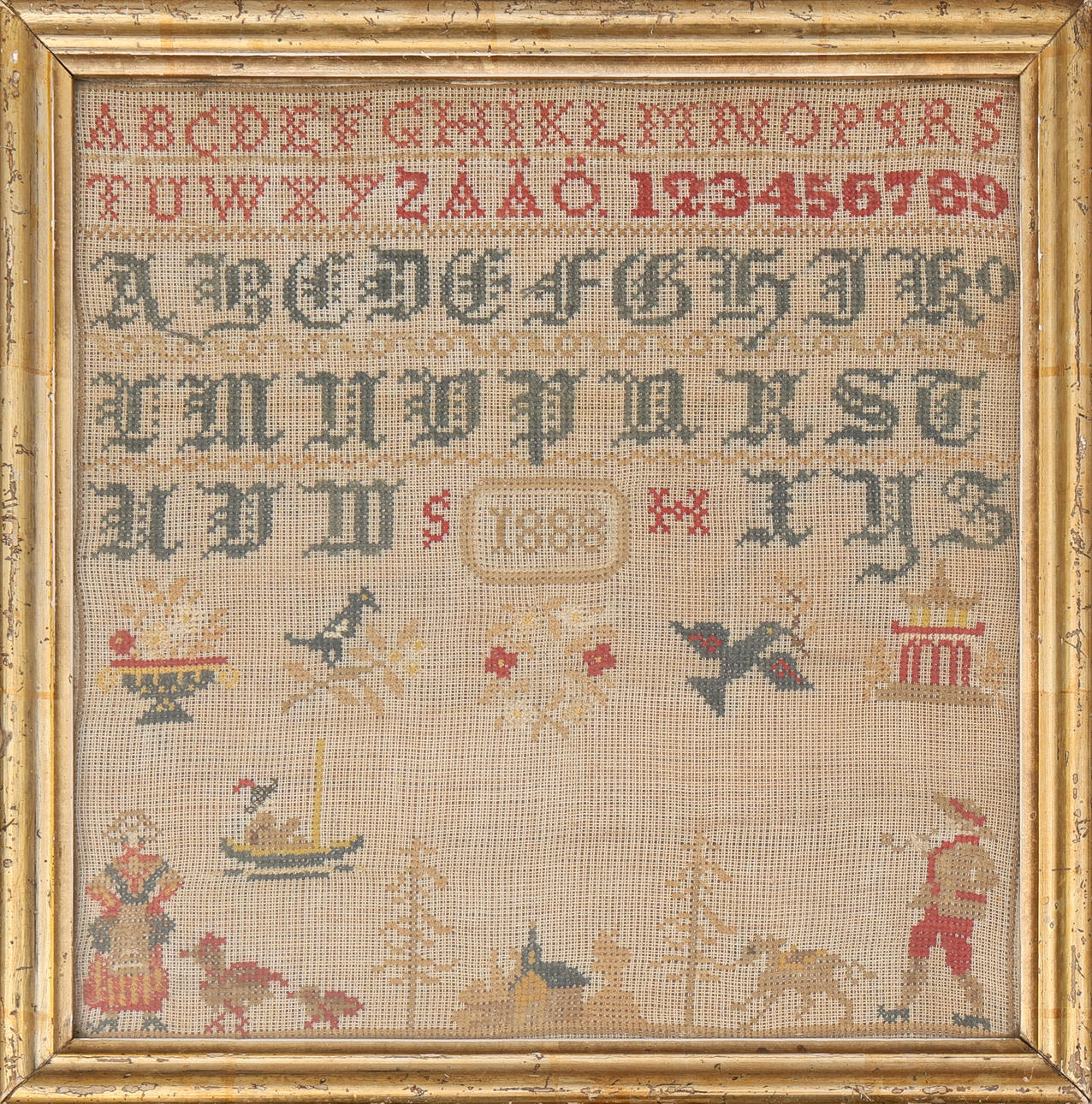 An embroidered marker cloth, 1888.