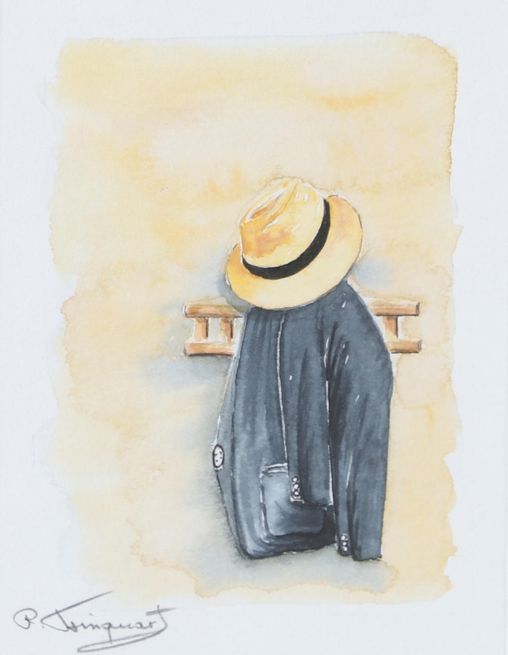OIDENTIFIERAD KONSTNÄR. Hat and coat, watercolor, indistinctly signed.