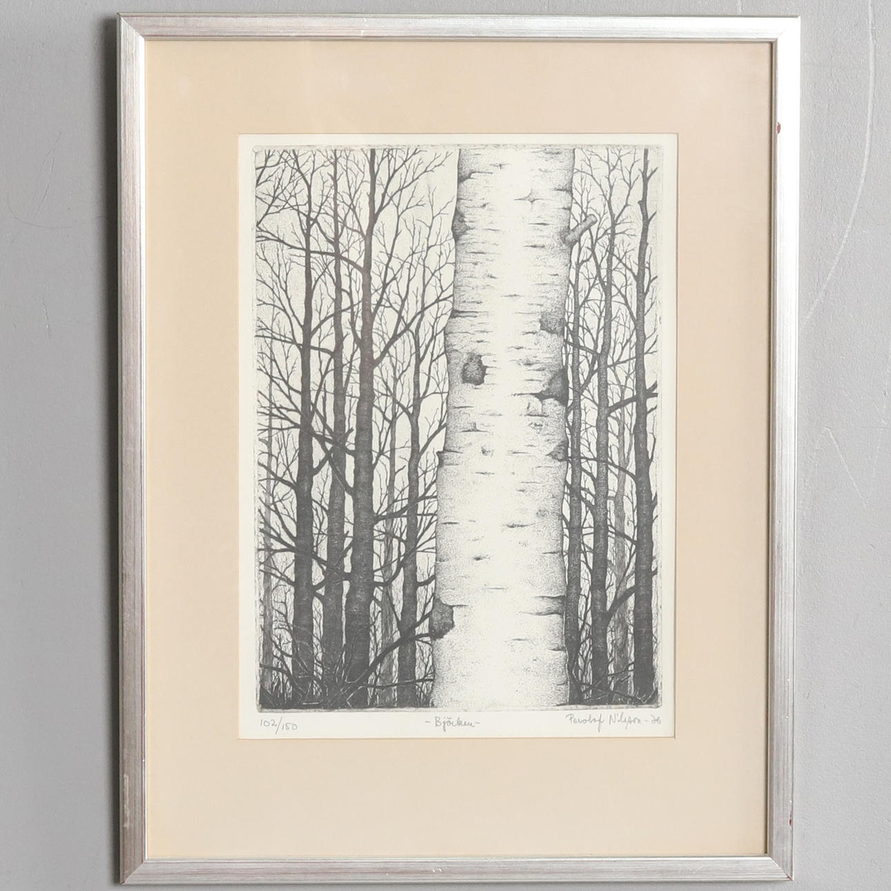 A LITHOGRAPH, “Björken”, Perolof Nilsson, numbered.