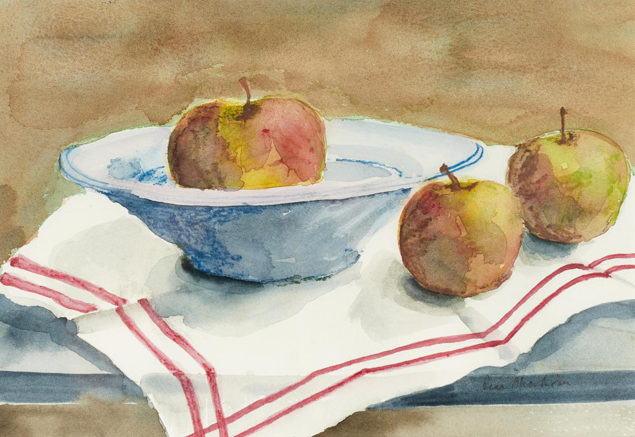 OIDENTIFIERAD KONSTNÄR. Stillleben mit Äpfeln, signiert Lena oder Åsa Åkerström, Aquarell.