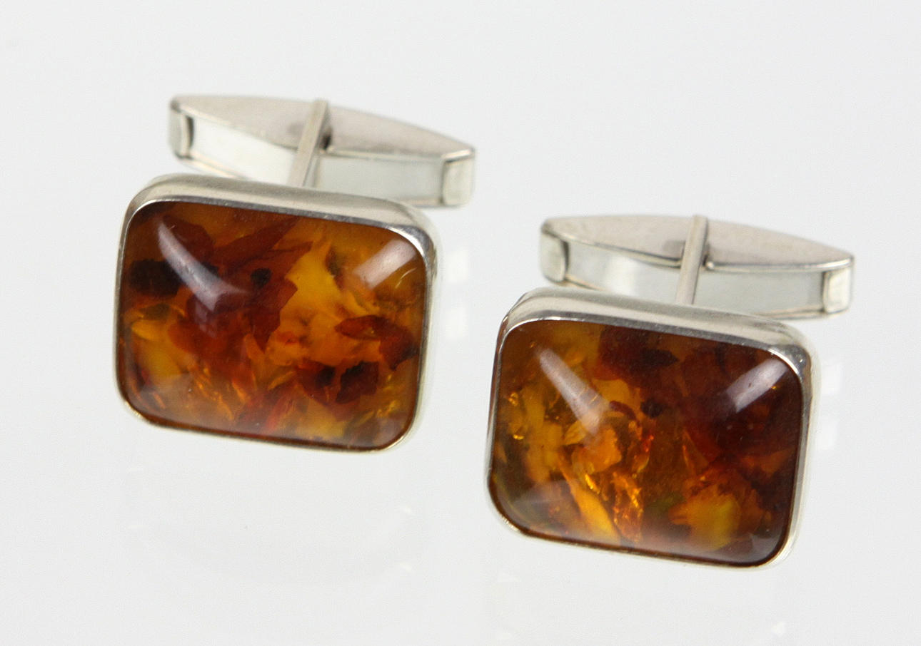 Amber Fish Land Silver Manschettknappar 835.