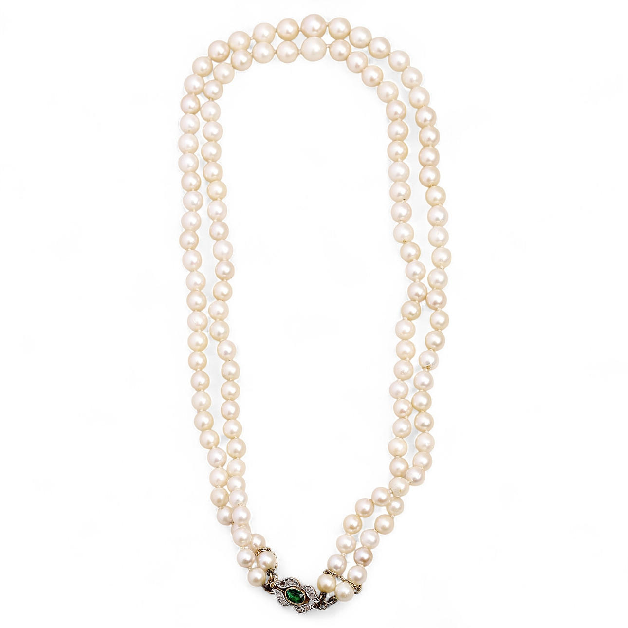 Two-row pearls choker, mid 20th Century.