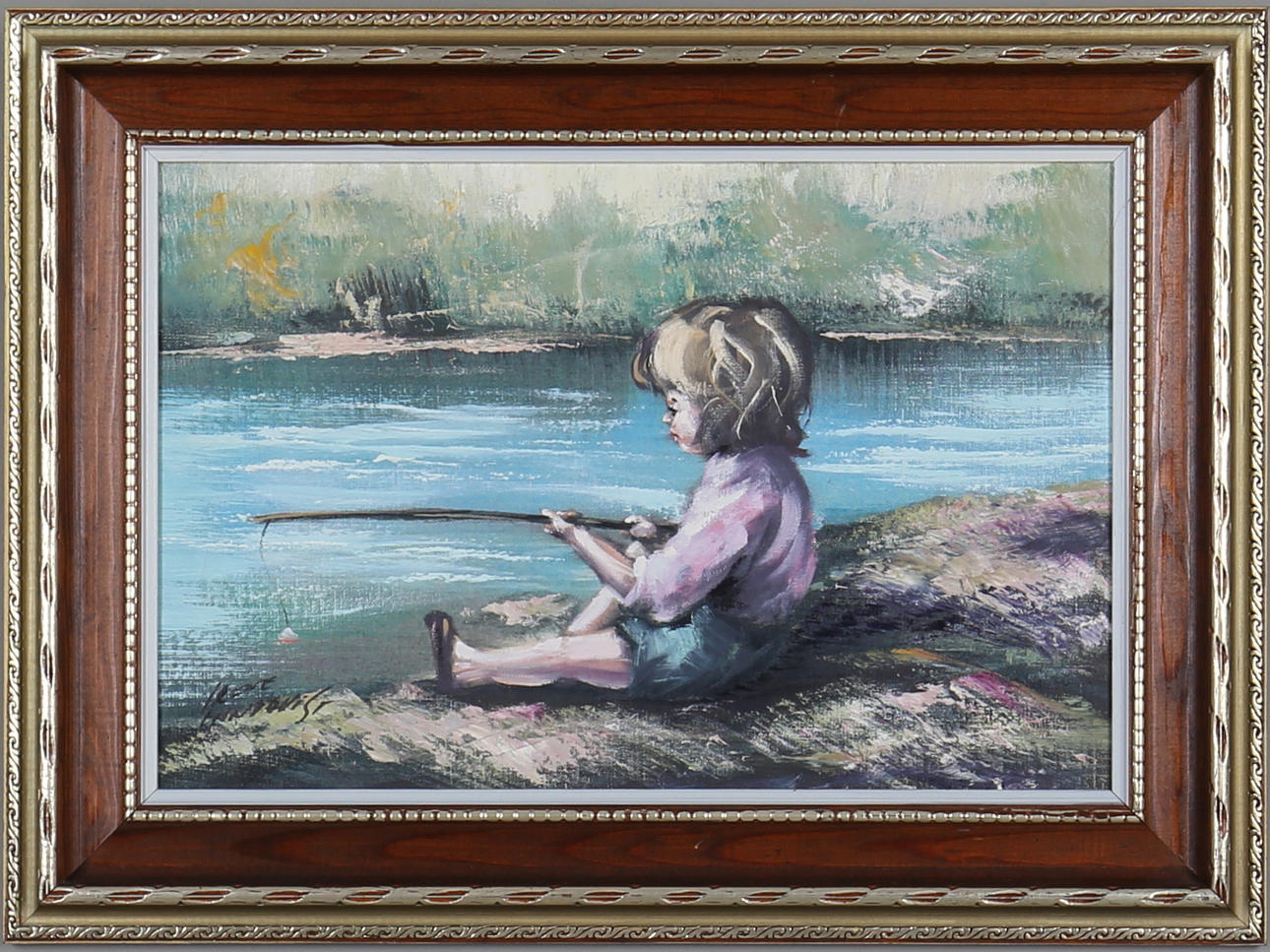 IRENE LUNDQVIST. Metande barn, olja på duk, signerad.