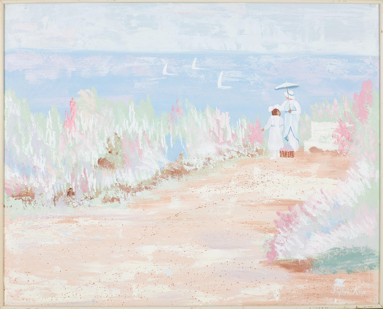 OIDENTIFIERAD KONSTNÄR. Figures on the beach, oil on canvas, signed.