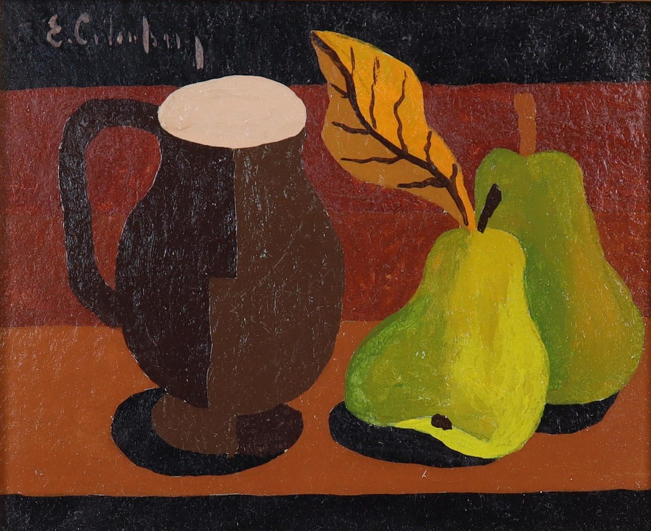 ERIC CEDERBERG. tempera on panel, still life, pear and jug.