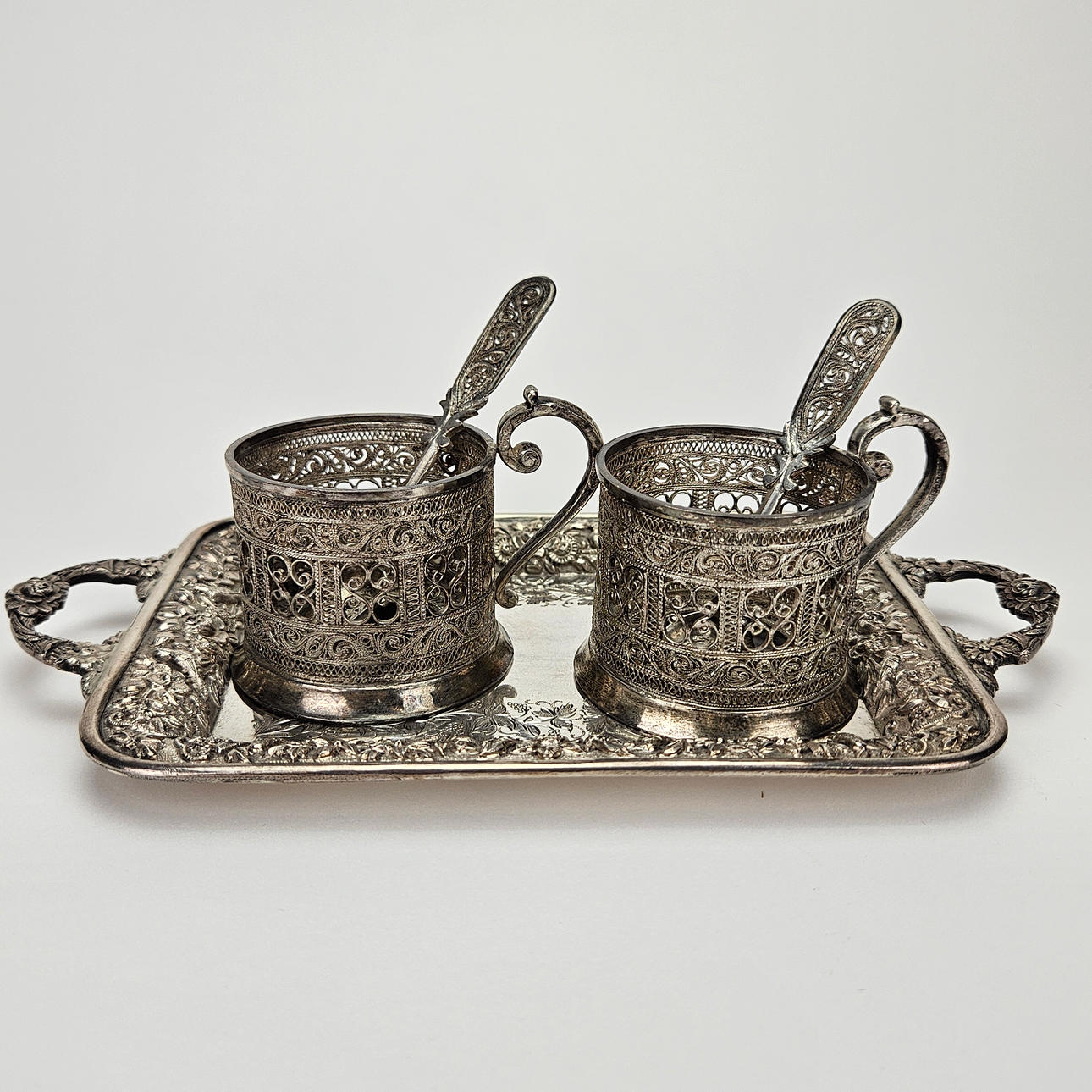 A 5-piece tea set, possibly silver, oriental, 20th century.