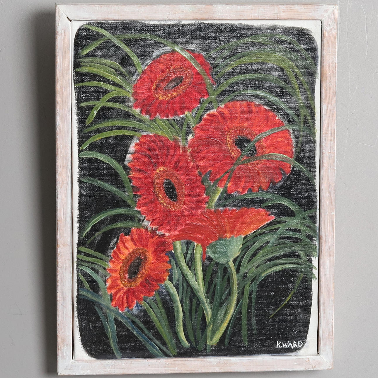 OIDENTIFIERAD KONSTNÄR. Oil on canvas, “Gerbera”, signed.