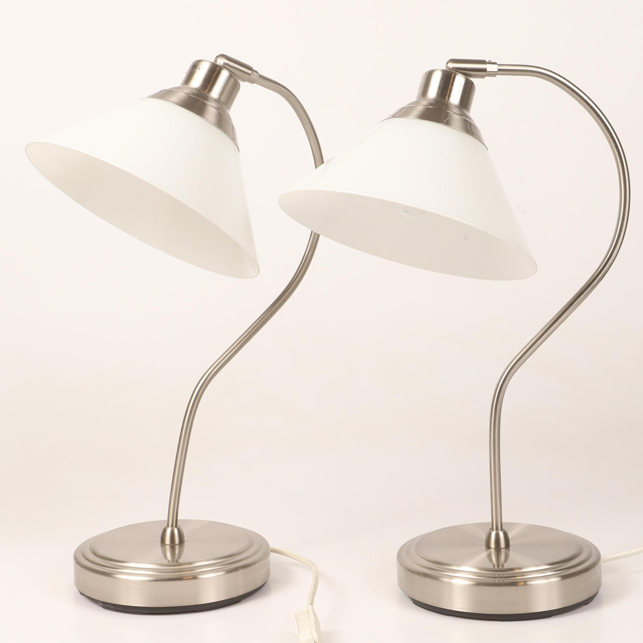 A pair of table lamps, “Kroby”, white metal with glass shade, IKEA