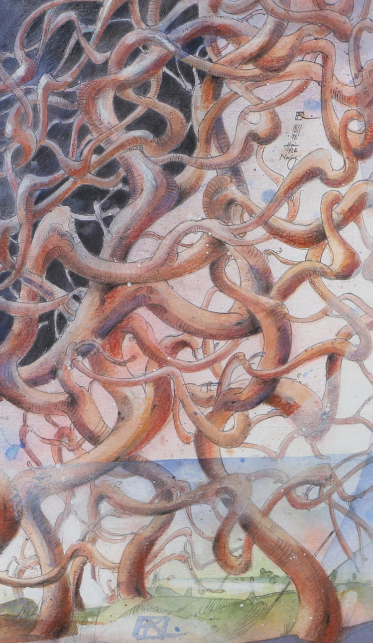 HEINER PETER NORBERG. Composition with branches, watercolor, signed.