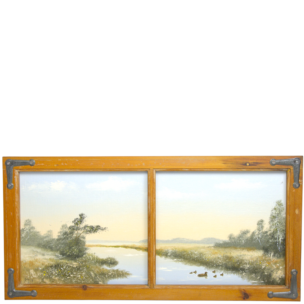 OIDENTIFIERAD KONSTNÄR. Oil on panel, landscape with water and ducks, signed JoSon.