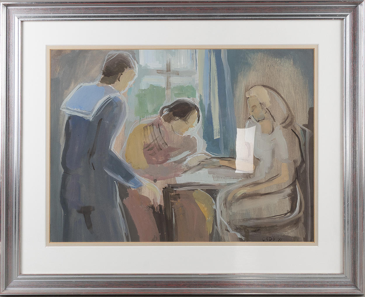 BERTIL GADÖ. Interior with figurines, mixed media.