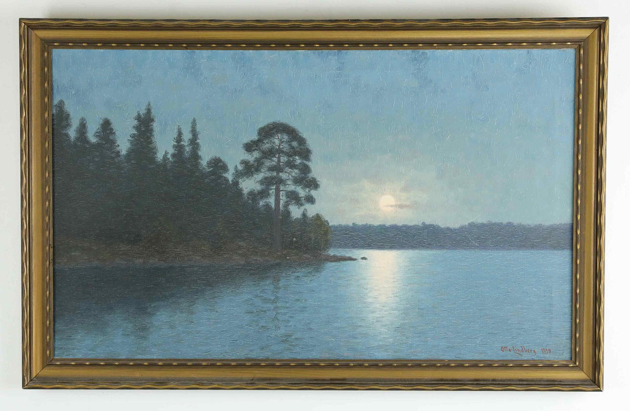 OTTO LINDBERG. Oil on canvas, Moonlight, signed and dated 1939.