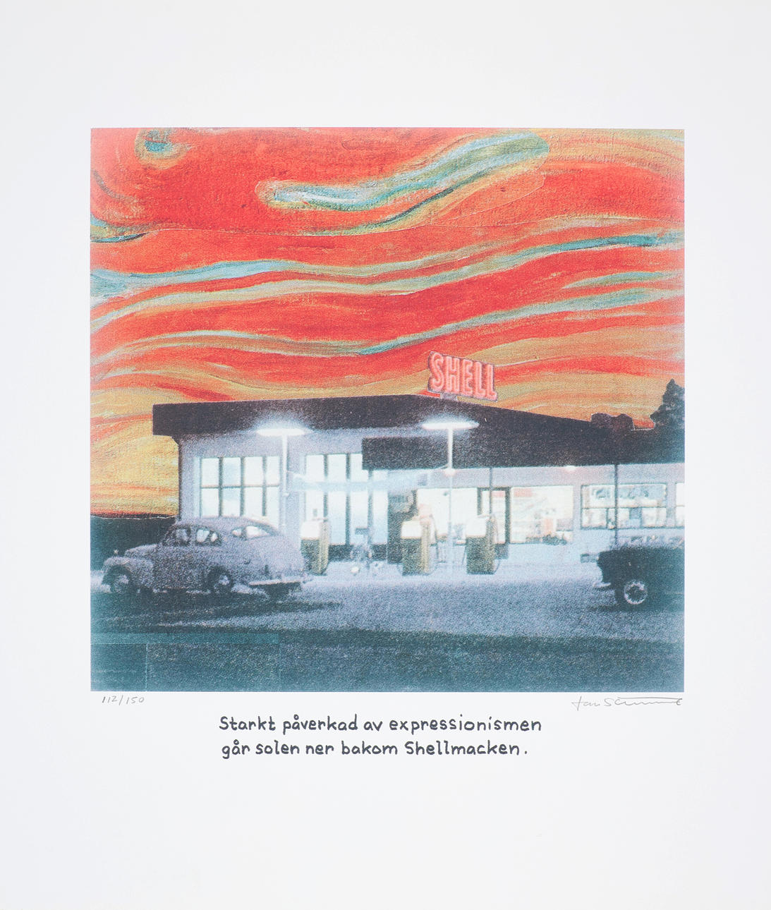 JAN STENMARK. “Strongly influenced by expressionism, the sun sets behind the Shellmacken”, offset print, signed and numbered 112/150.