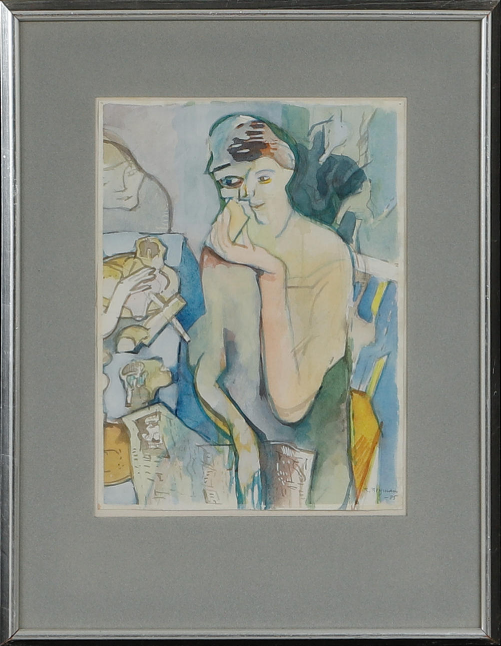 RONALD REYMAN. “At the breakfast table VII”, watercolour, signed and dated -85.