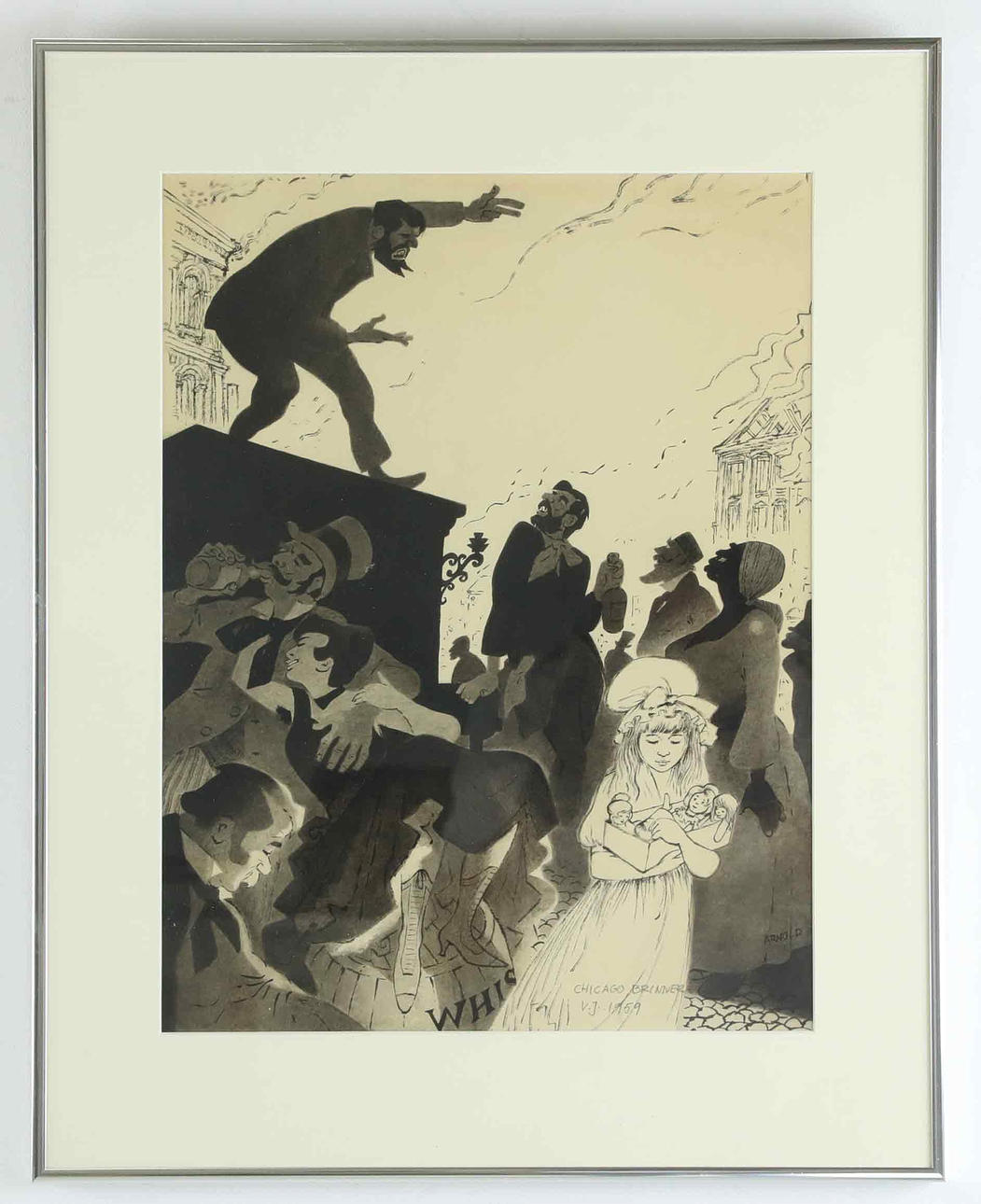 HANS ARNOLD. Chicago burns, ink and watercolour, signed, dated 1959.