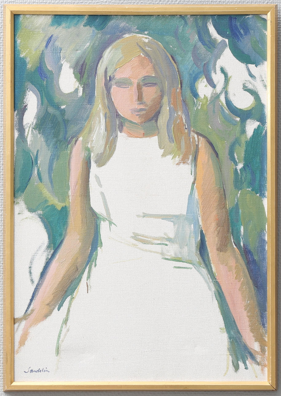 BÖRJE SANDELIN. "Midsommartös". Olja på duk, signerad.