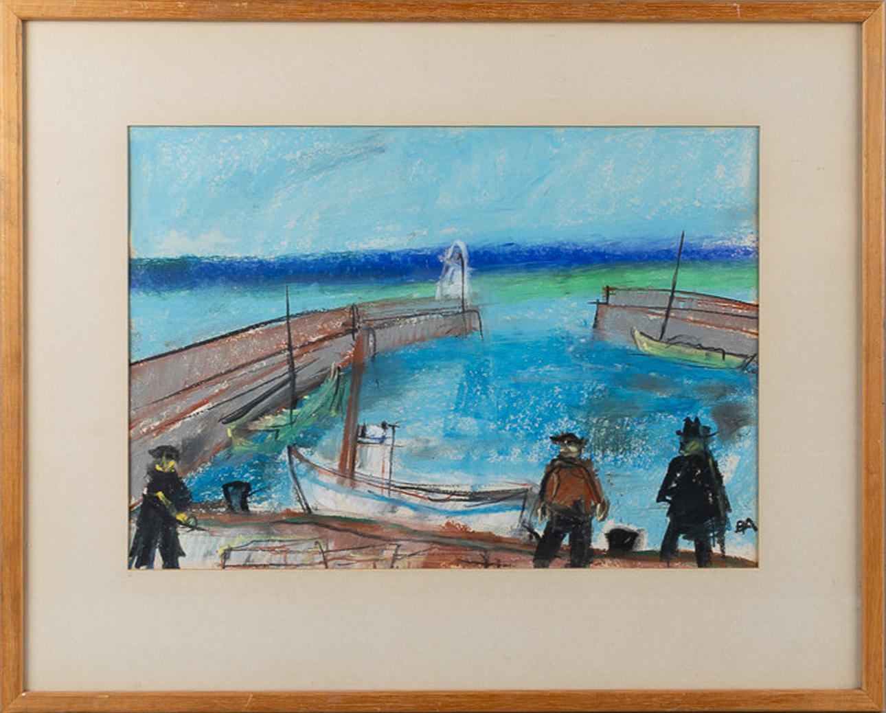 BERTIL ANDERSSON. Oil pastel, harbour motif, signed.