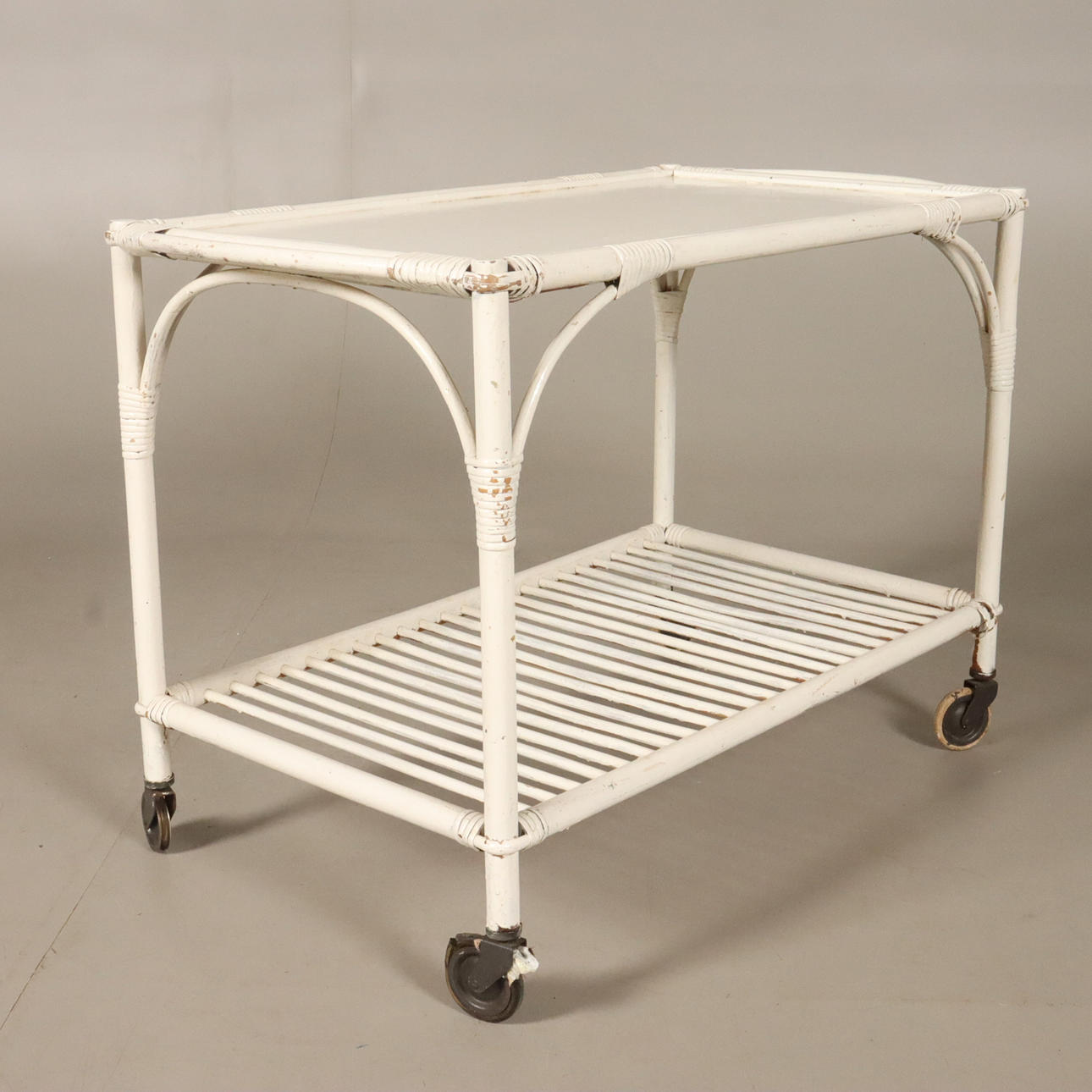 SERVING TROLLEY, painted bamboo.