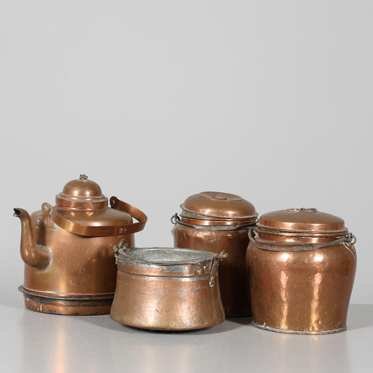 BUCKETS and JUG, 4 pieces, cups.