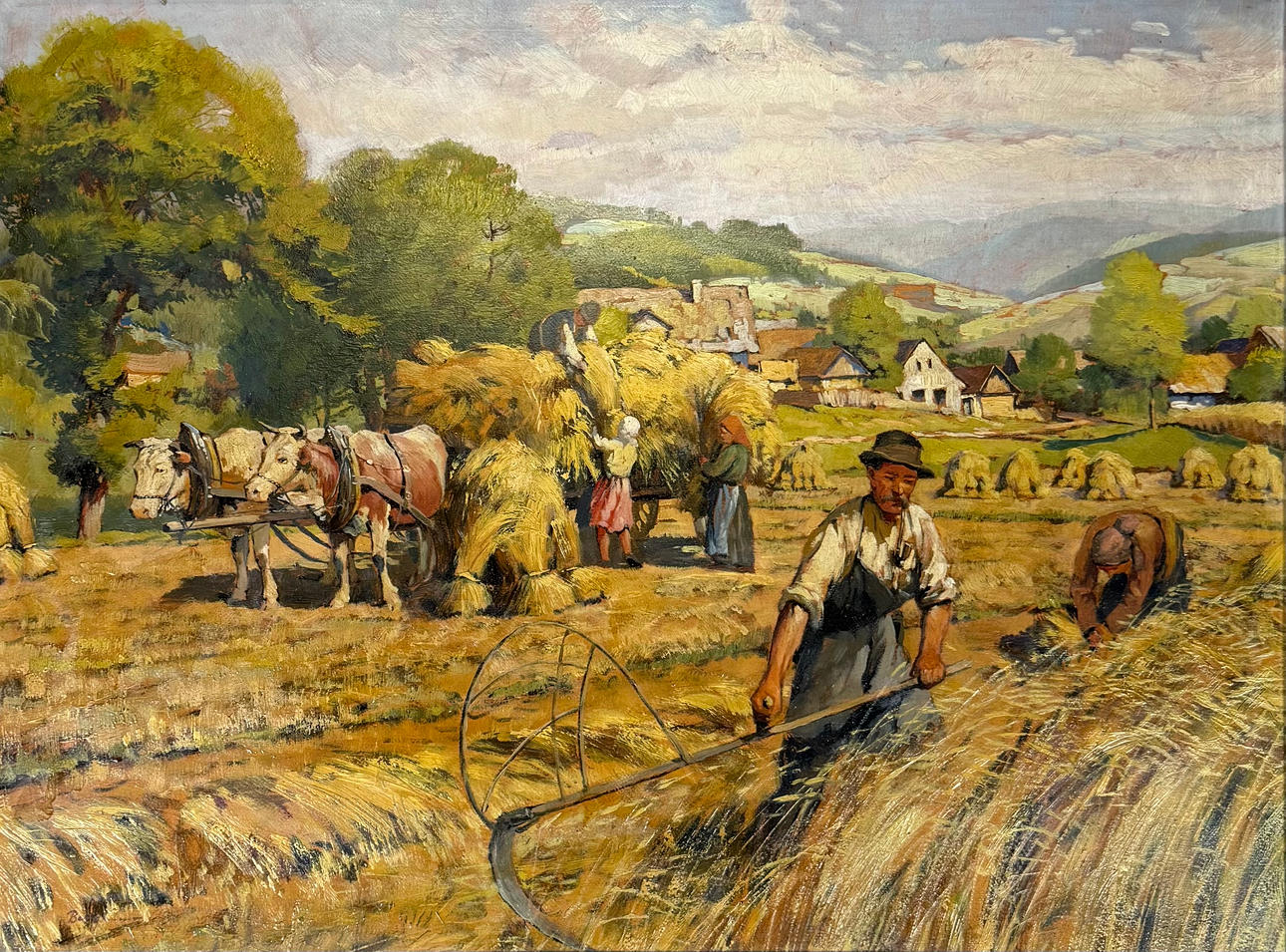 ATTRIBUTED TO BOHUMIL BERGHAUER. Field Worker. Oil on panel, indistinctly signed.