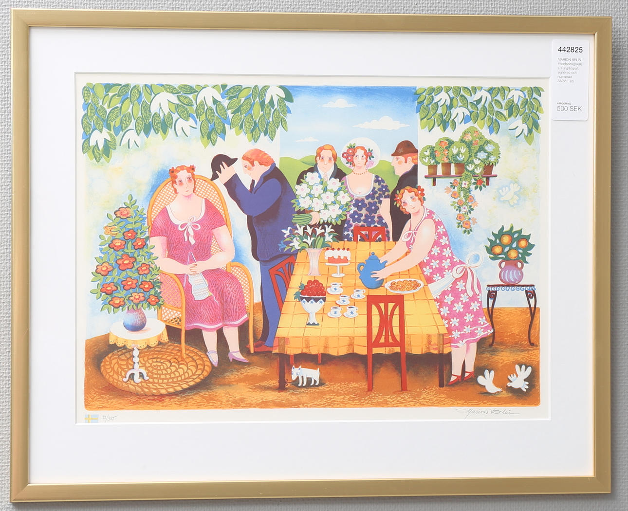 MARION BELIN. Födelsedagskalas. Färglitografi, signerad och numrerad 33/385.