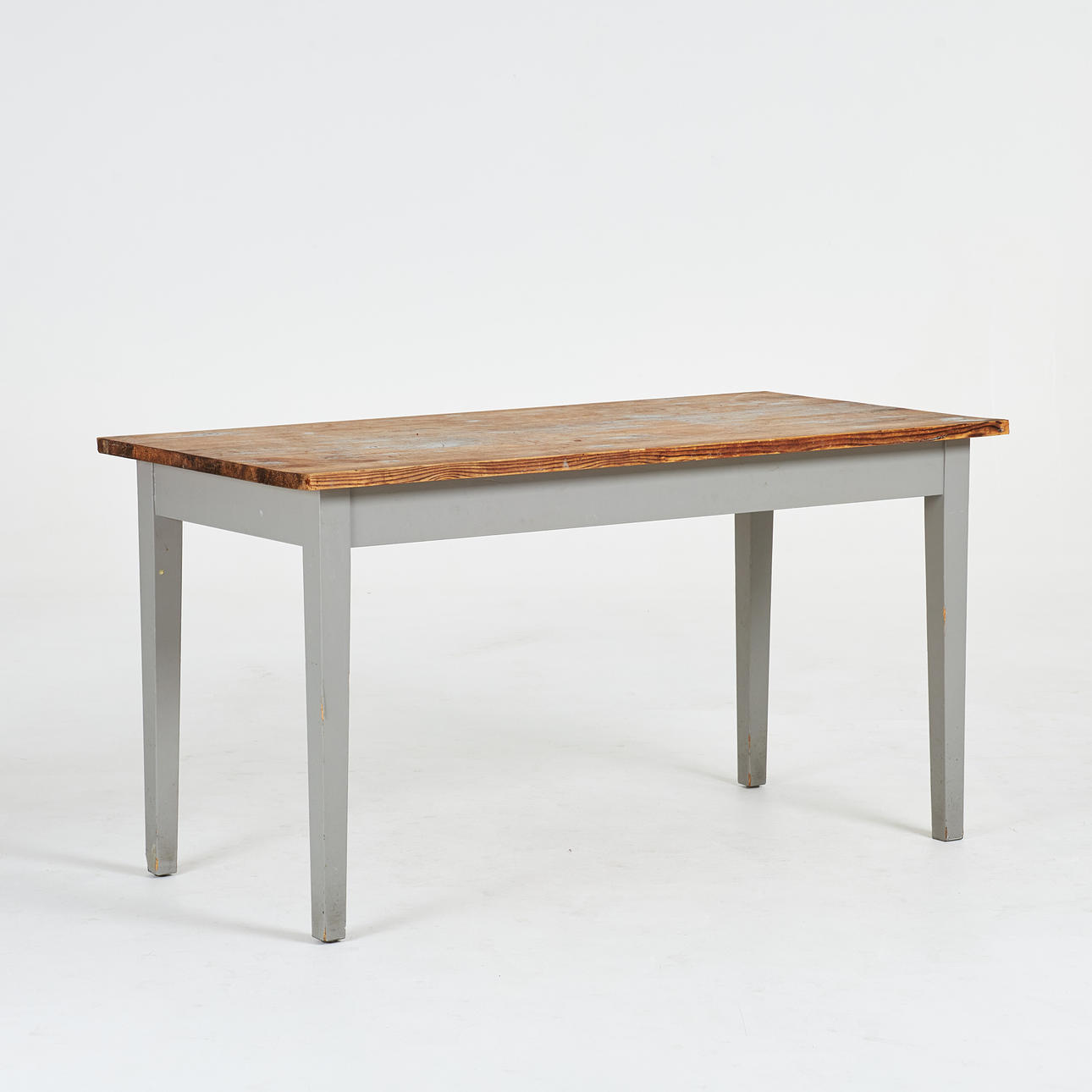TABLE, pine board, painted base.