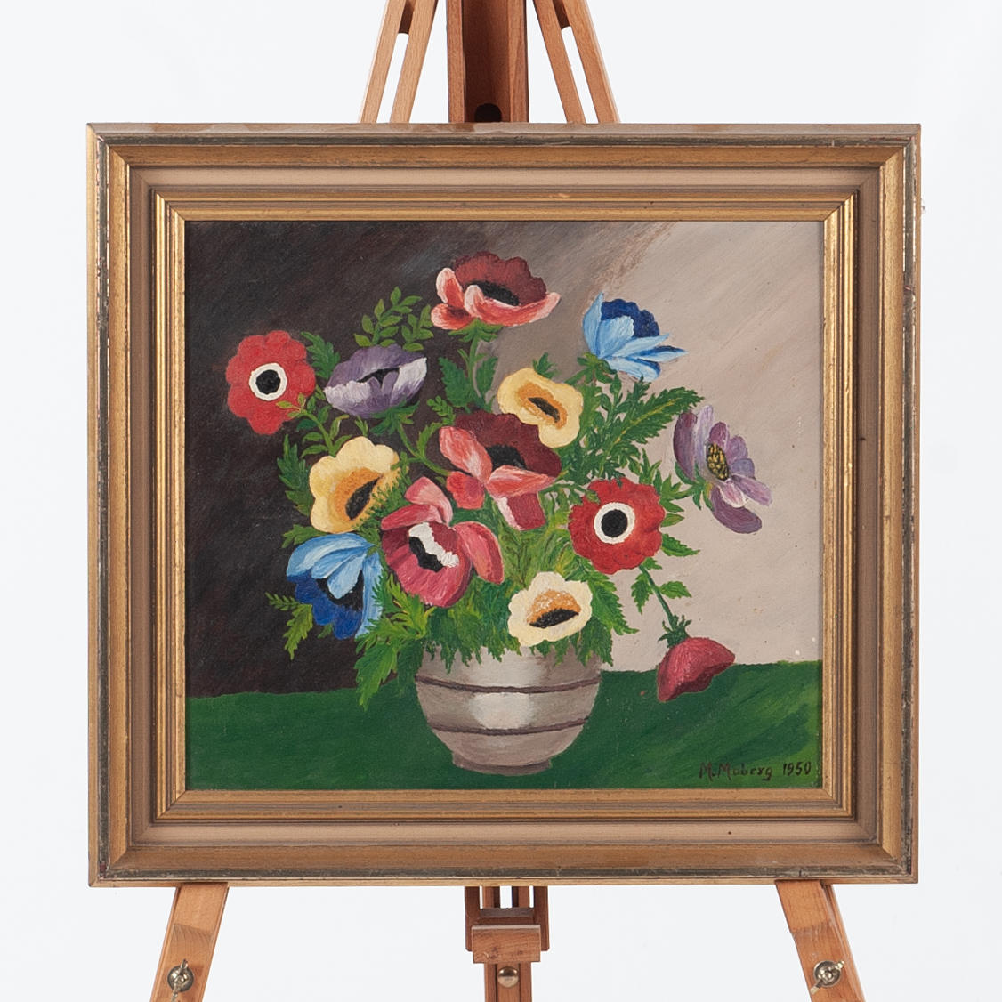 M MOBERG. Oil on panel, still life.