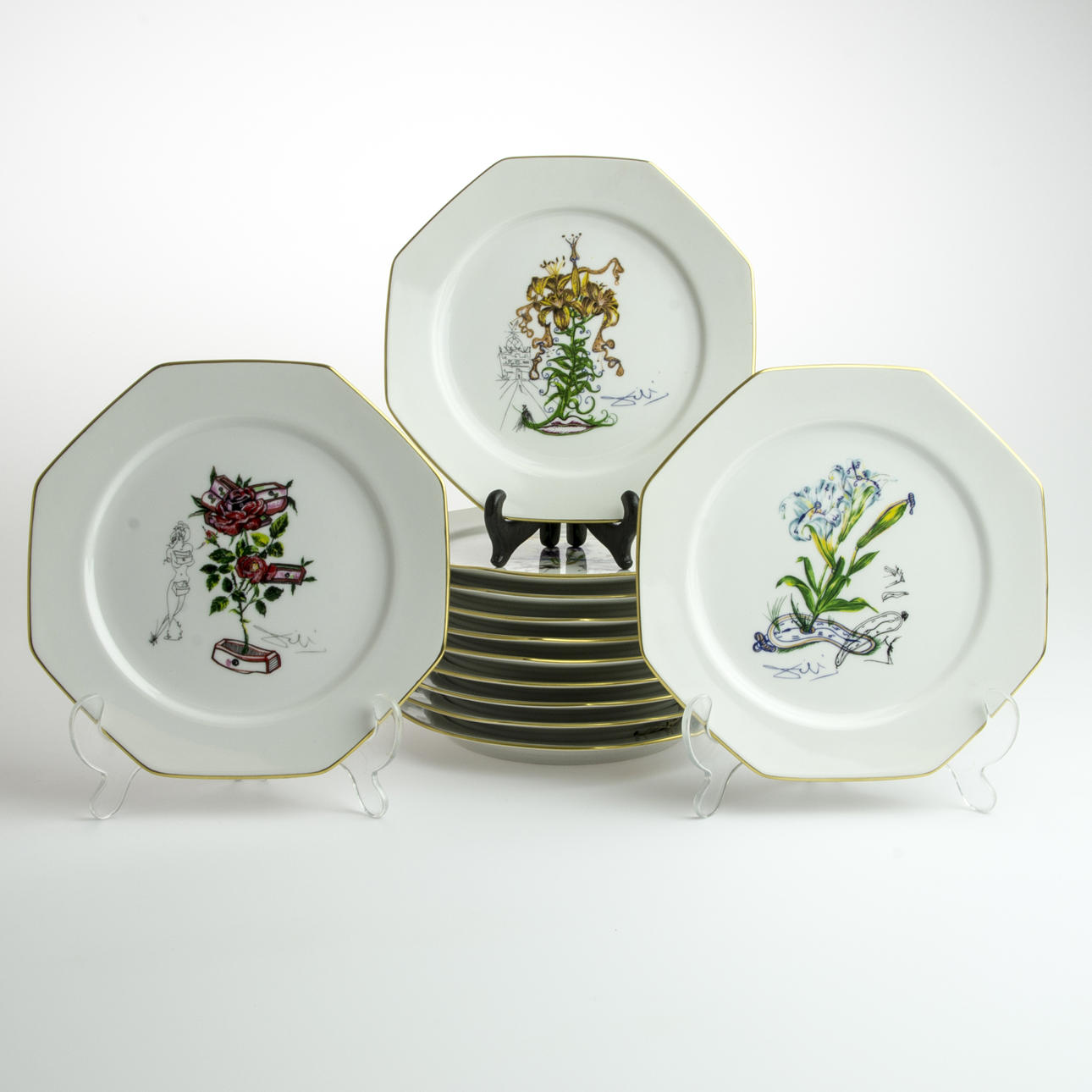 TALLRIKAR, 12 stycken, porslin, "Las Flores Dalinianas", Dali, Royal Copenhagen, 1981.