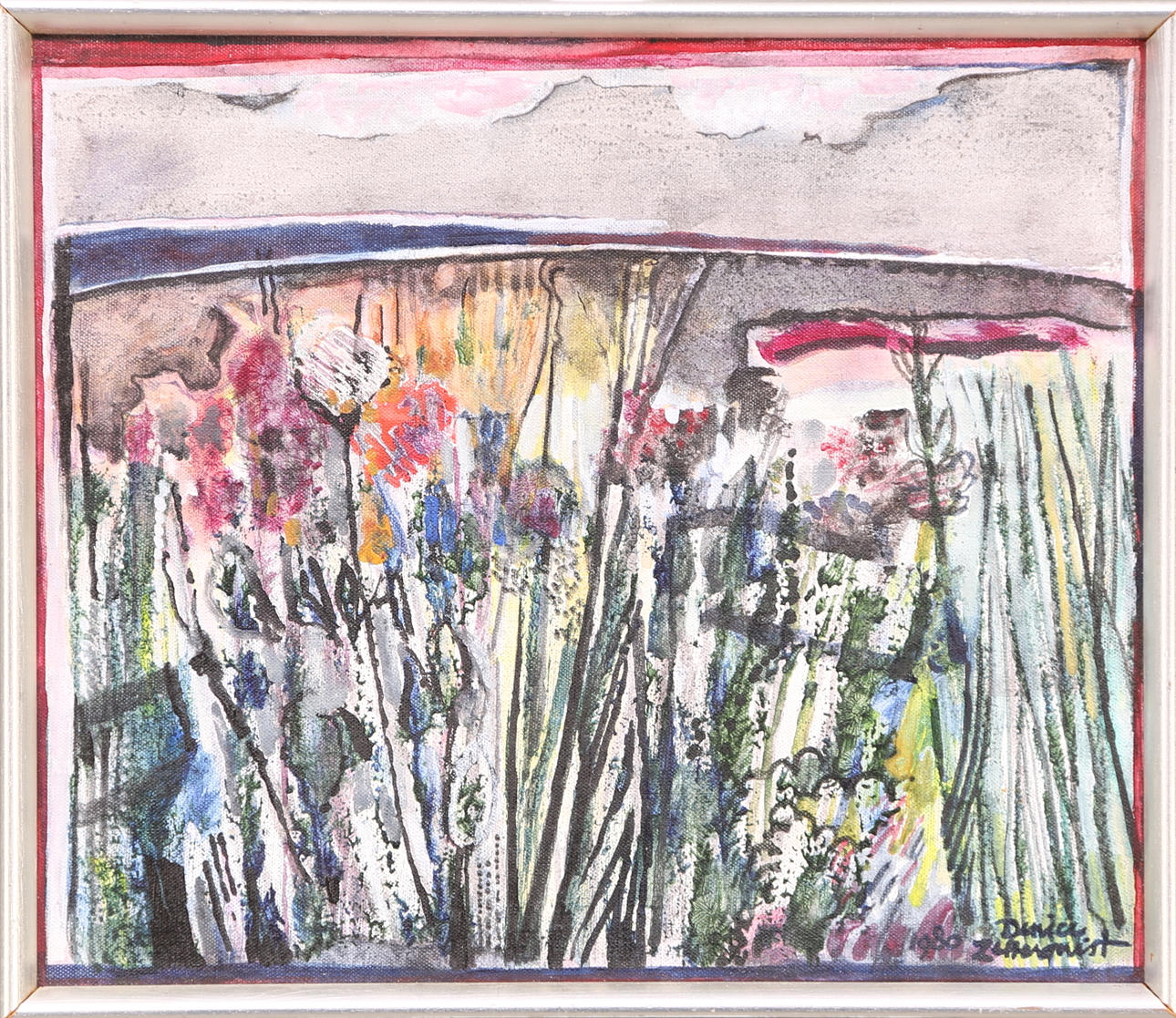 DENICE ZETTERQUIST. TAVLA, blandteknik duk, signerad och daterad Denice Zetterquist 1980, växter.