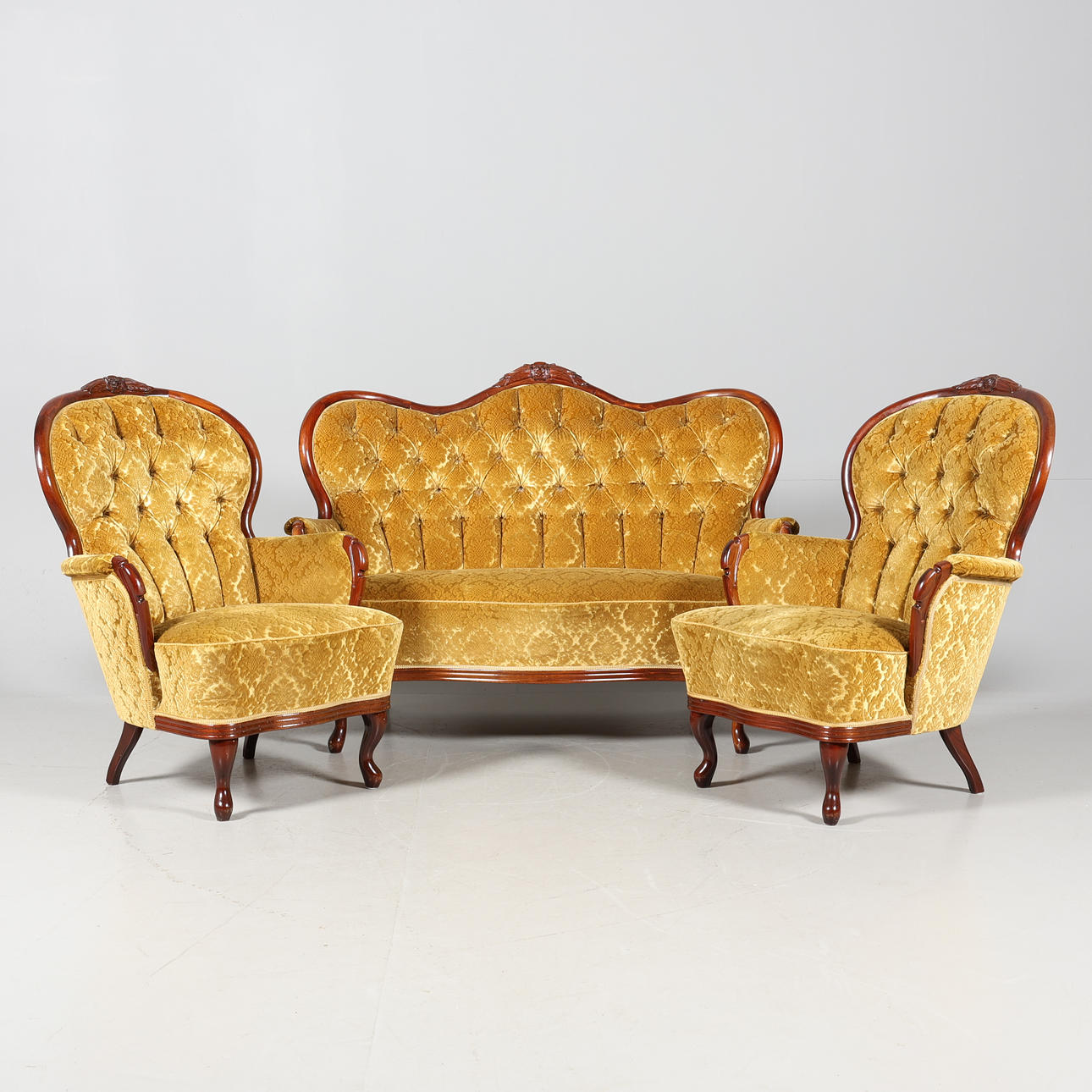 Cojín de asiento rococó de 3 piezas.