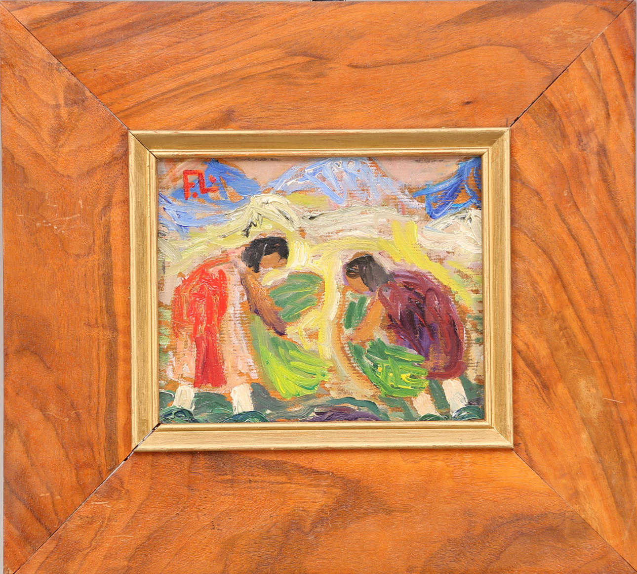 FRANS LARSON. TAVLA, olja pannå, monogramsignerad F.L., "Markens gröda".