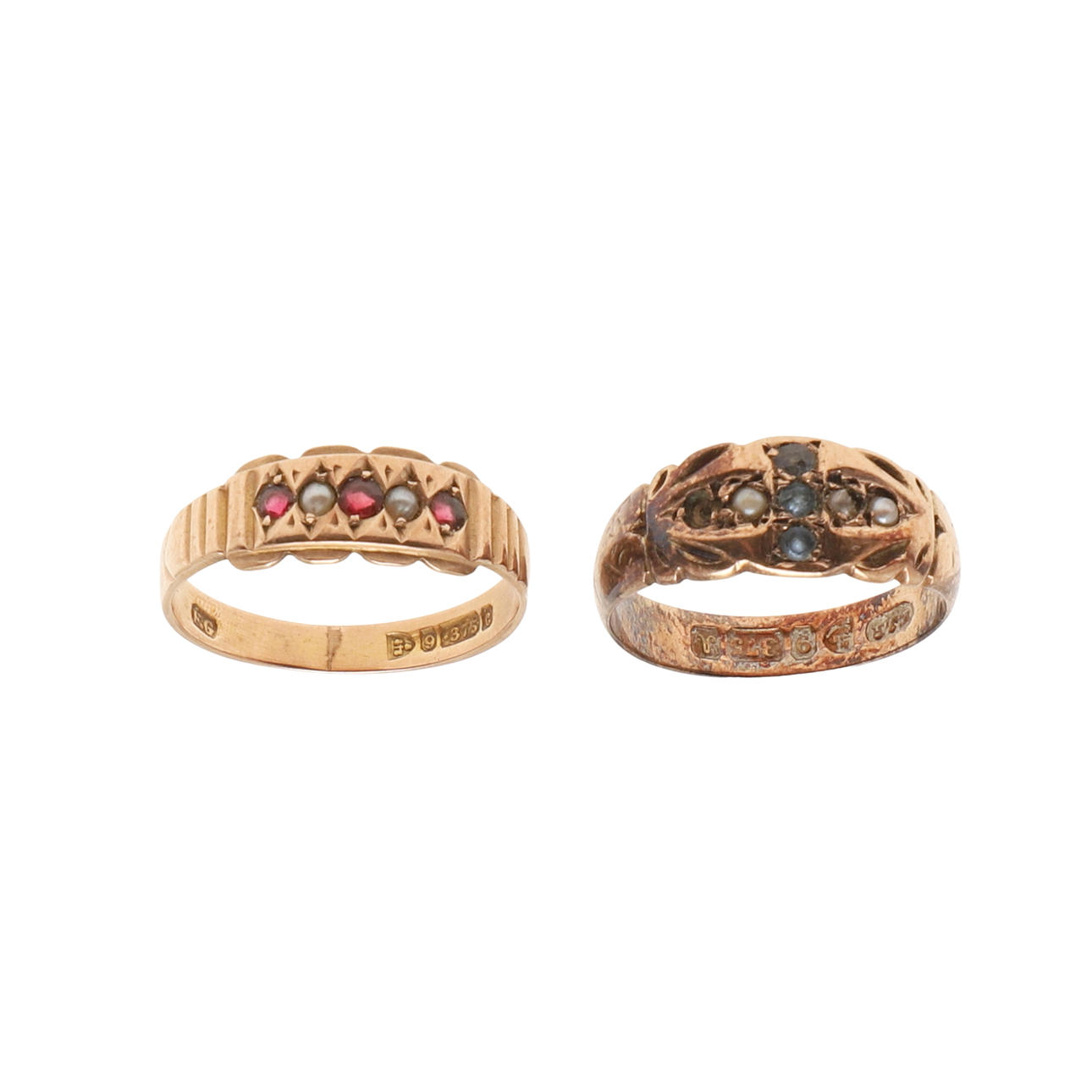 TWO EDWARDIAN 9CT GOLD RINGS.