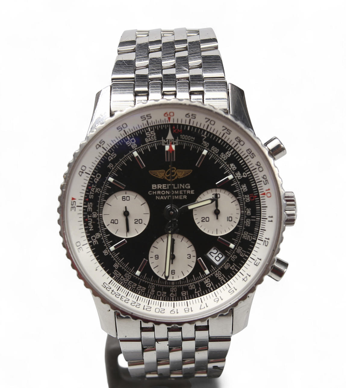 BREITLING, reloj de pulsera, Navitimer, acero, Pilot Link, Chronographe, certificado, cronómetro del año 2007.