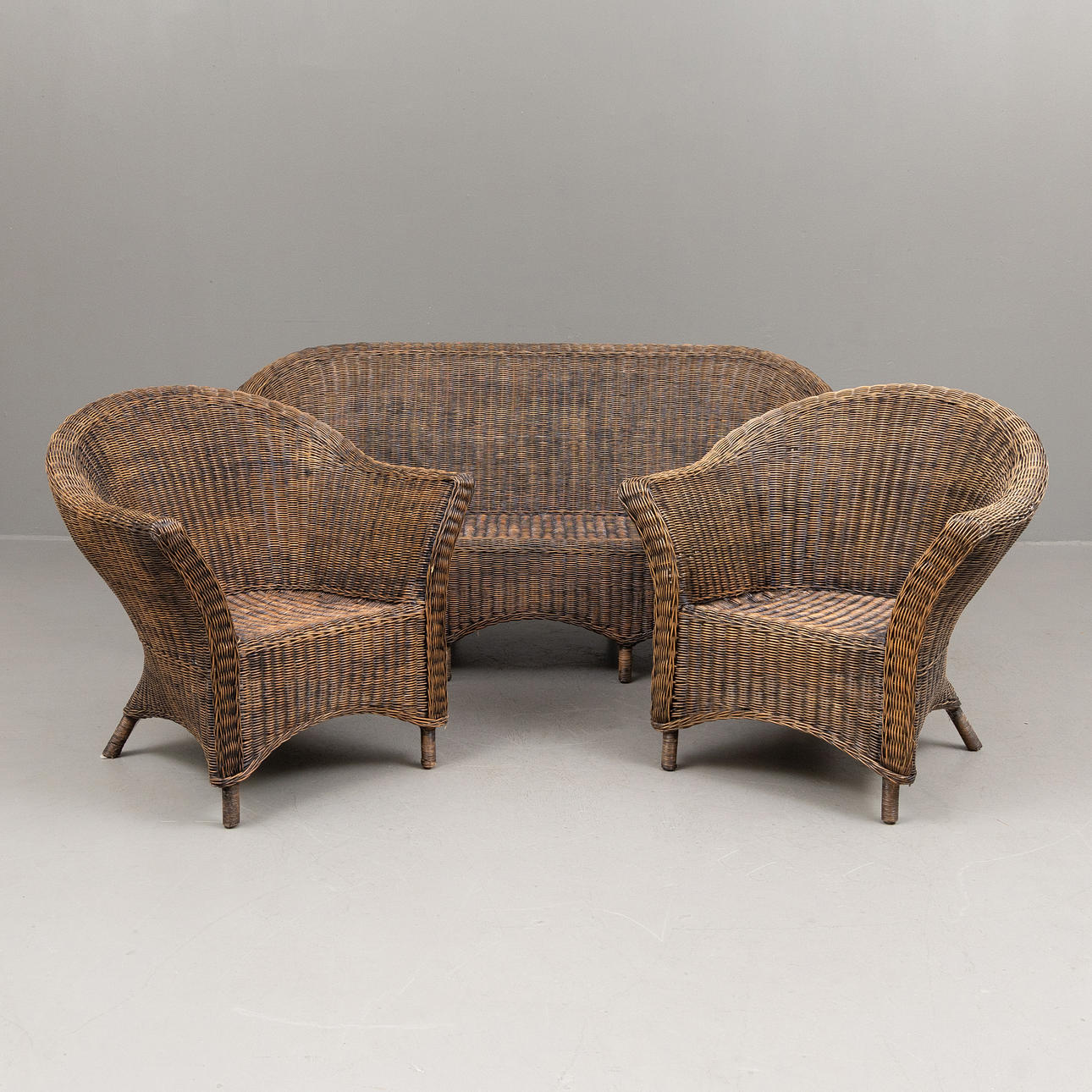 SOFAGARNITUR, 3-teilig, Rattan, modern.