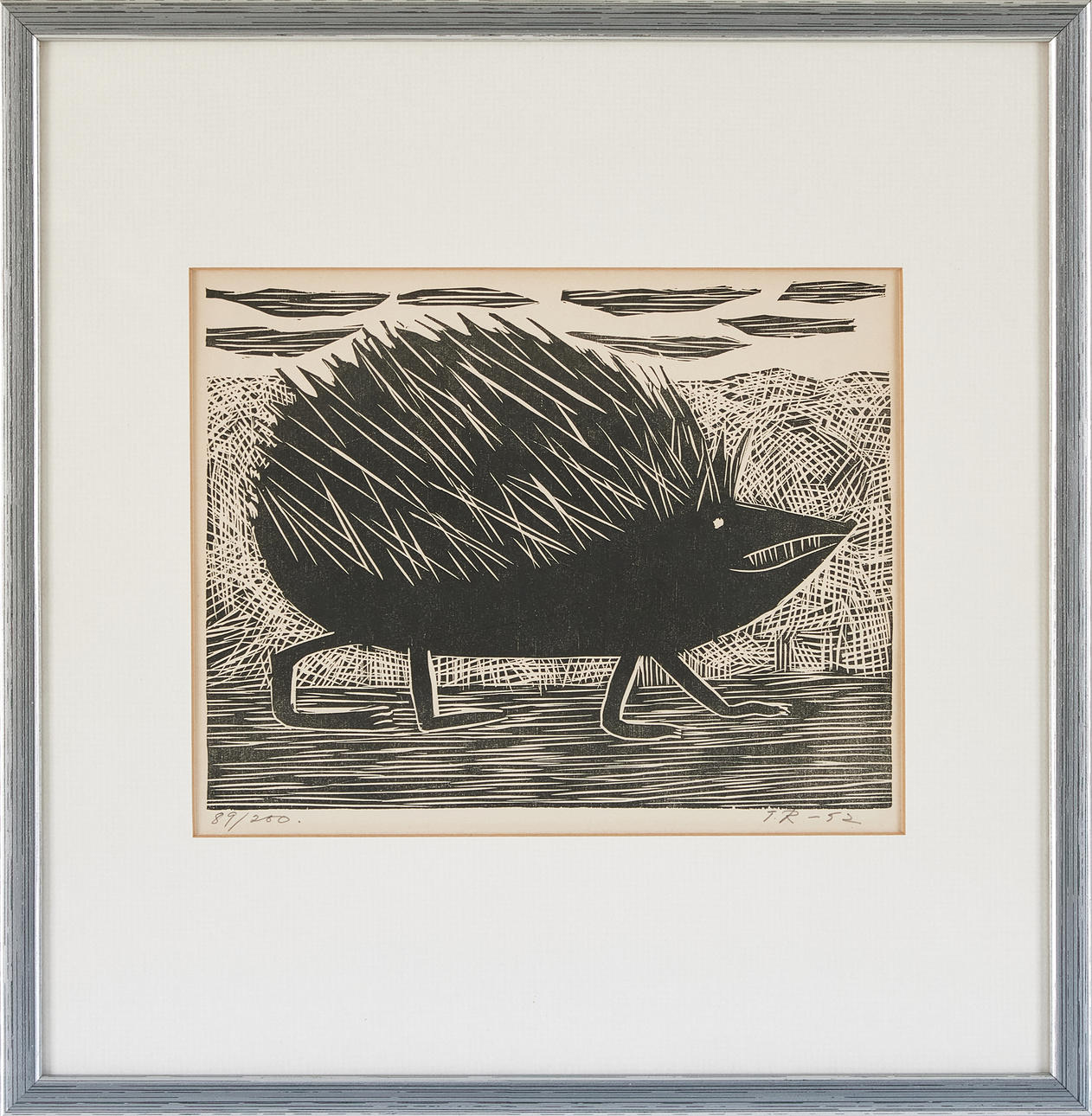 TORSTEN RENQVIST. Hedgehog, woodcut, monogram signed, numbered 89/200, dated -52.