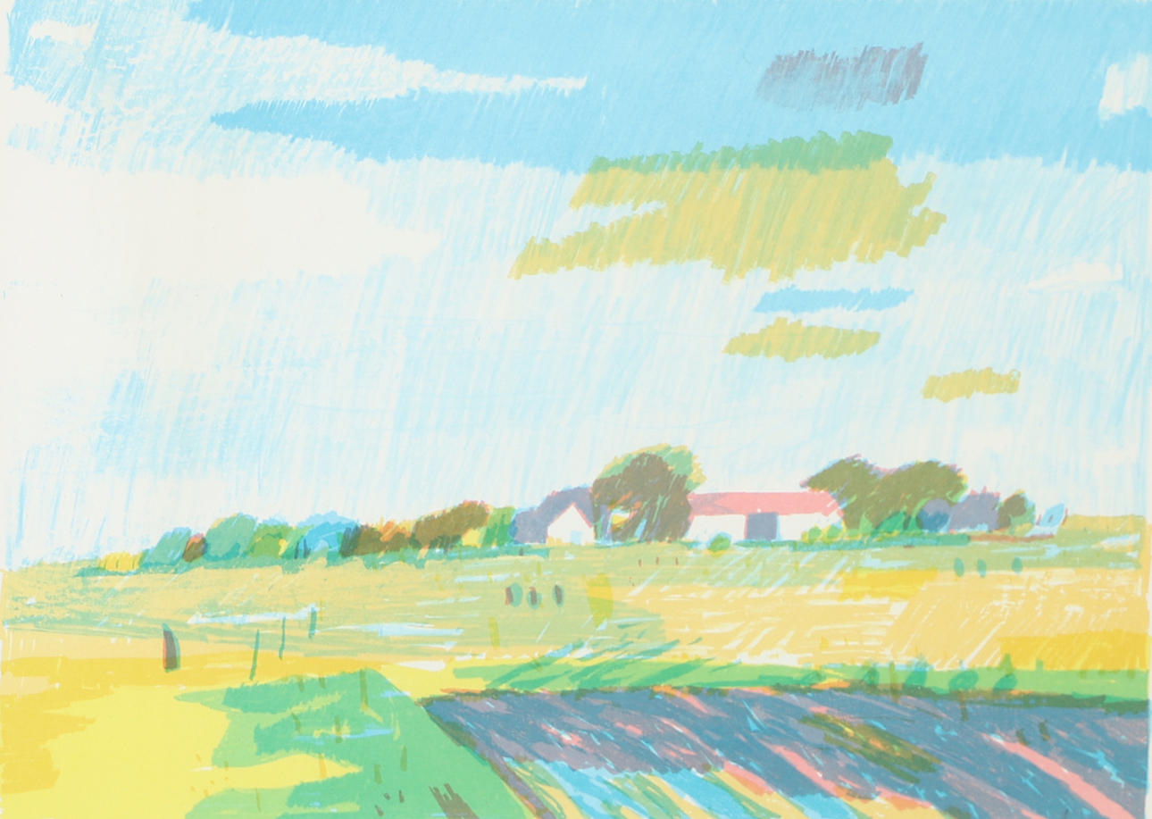 LARS BERTLE. Landscape, lithograph in colours, signed.