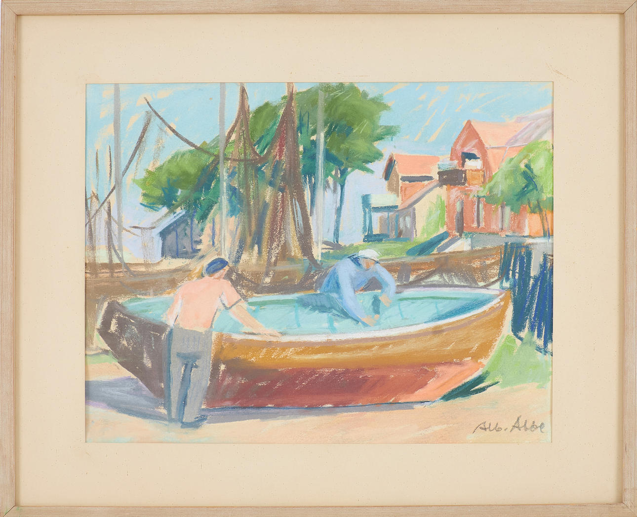 ALBERT ABBE. Beach motif, pastel, signed.