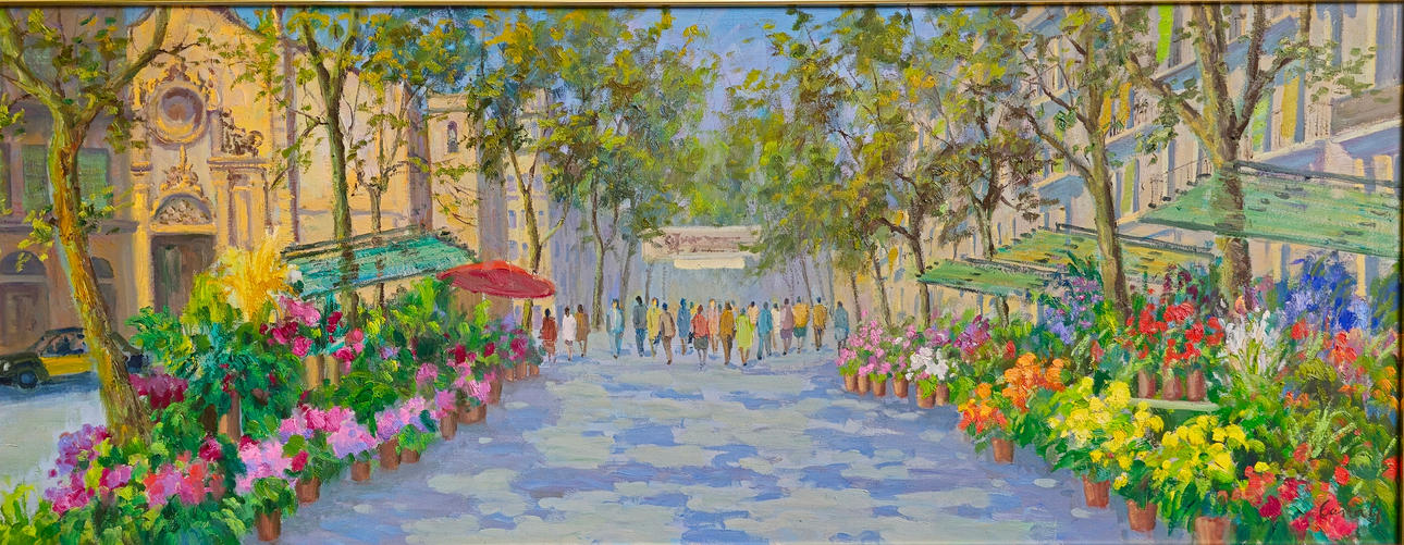 RAMBLAS DE LES FLORS. OIL ON CANVAS. SIGNED BY CANALS.