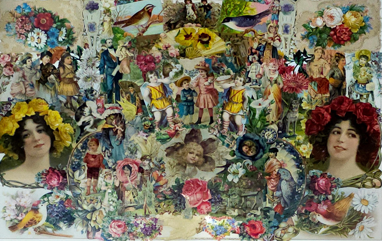 Collage af gamle udstansede klistermærker.