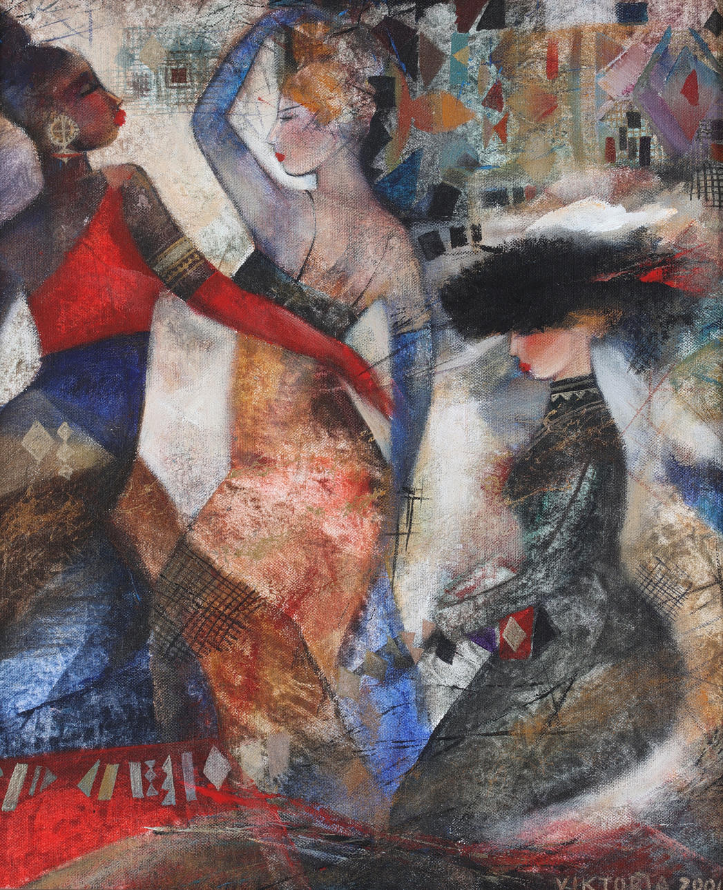 VIKTORIA TIKHOMIROVA. Figure composition, oil on canvas, signed and dated 2001.