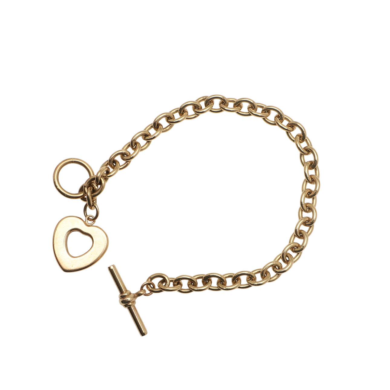 A 9CT GOLD BRACELET WITH ATTACHED HEART.