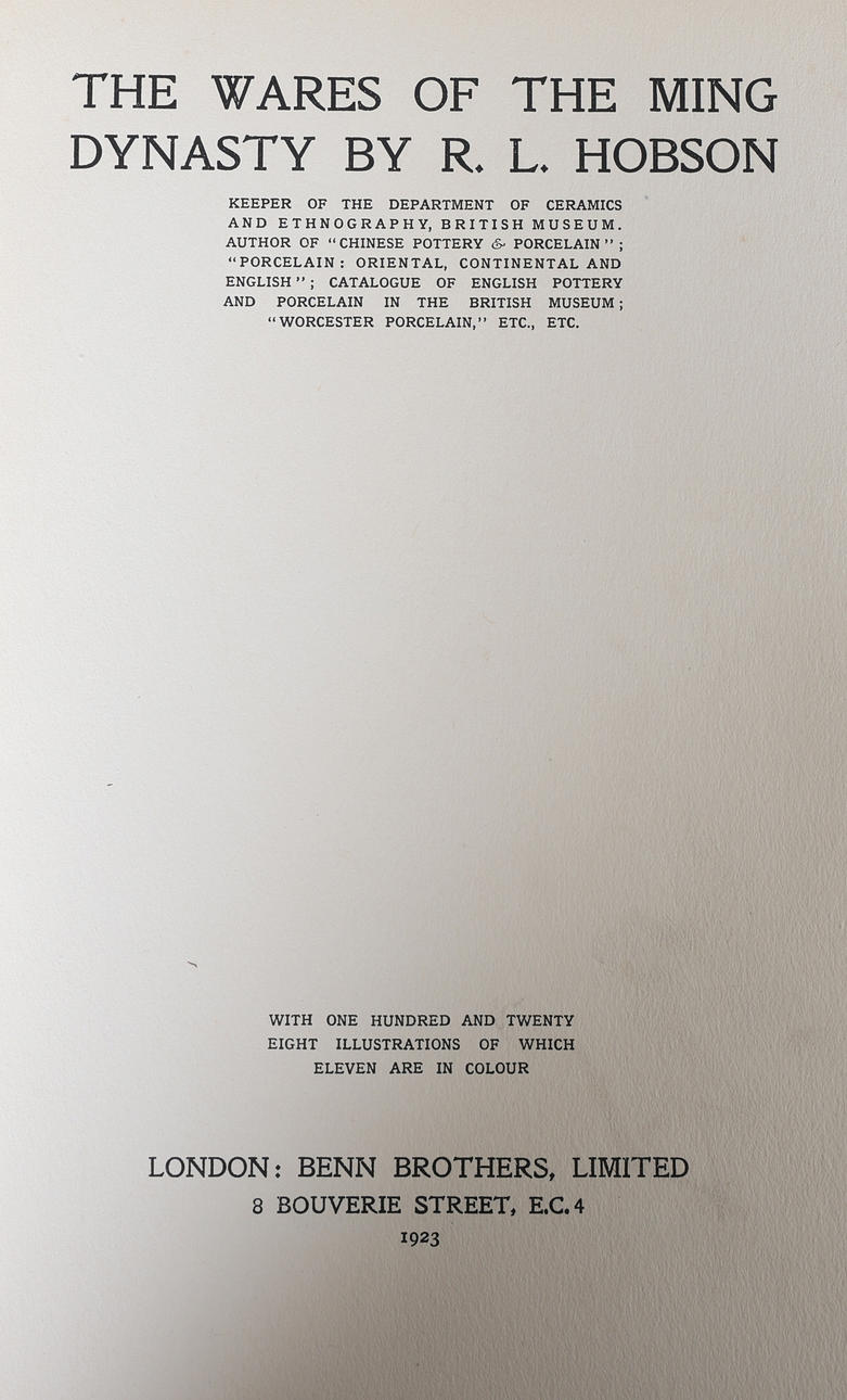 R L HOBSON „MING-DYNASTIETS VARER“ 1. UDGAVE.