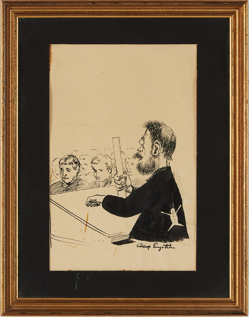 ALBERT ENGSTRÖM. School teaching, ink on paper, signed.