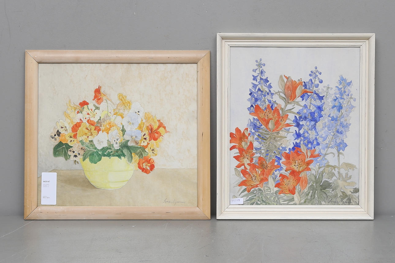 SVEA NYMAN. Akvareller, 2 st, signerade.