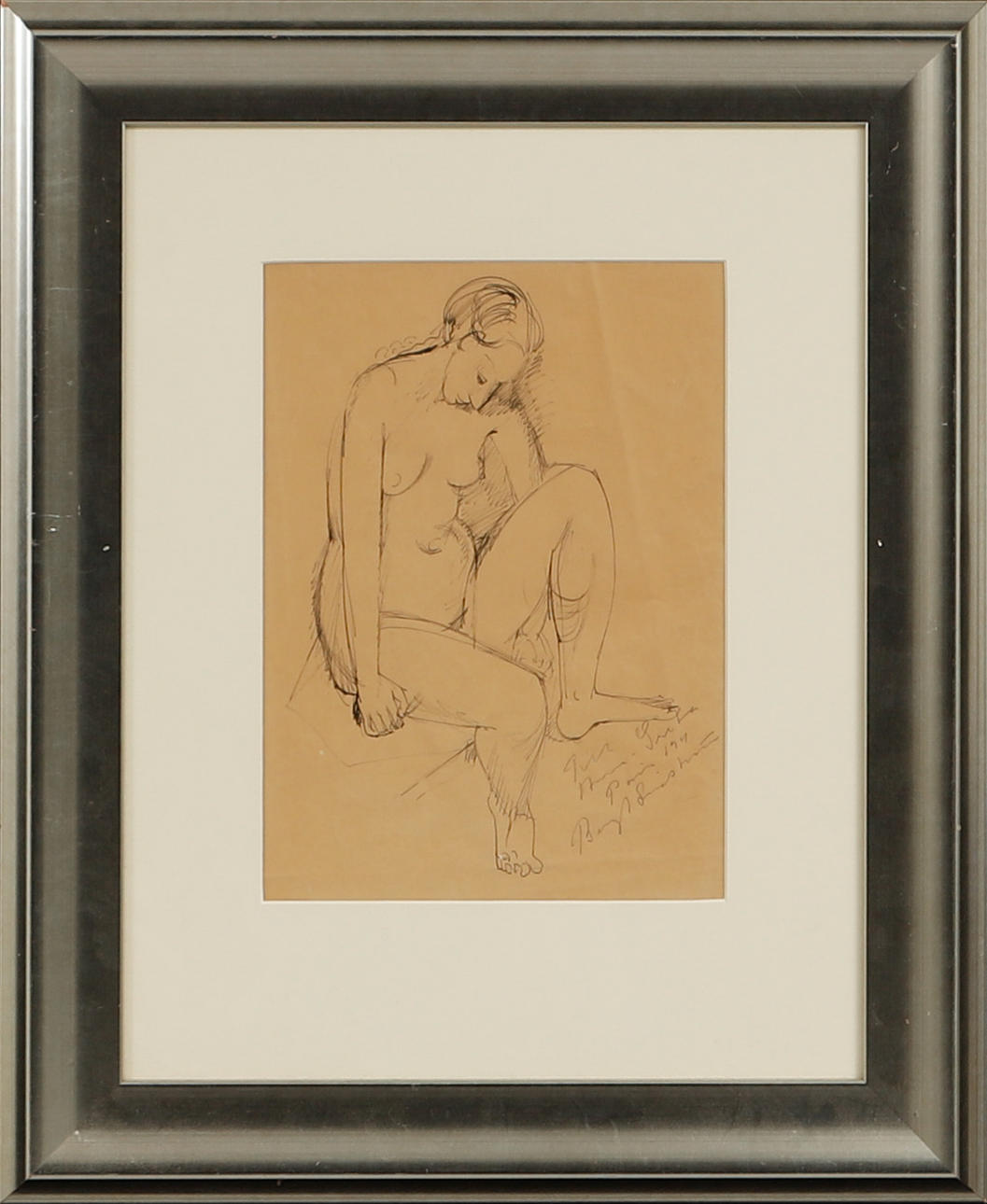 BENGT LINDSTRÖM. Model study. Ink, signed with dedication Paris.