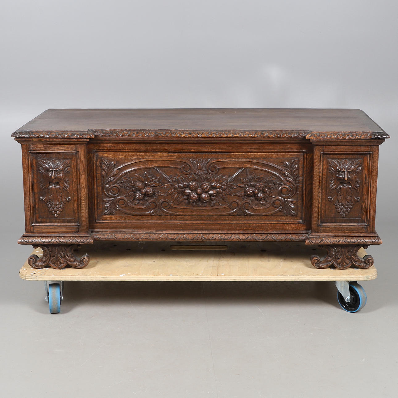 CARVED OAK COFFER.